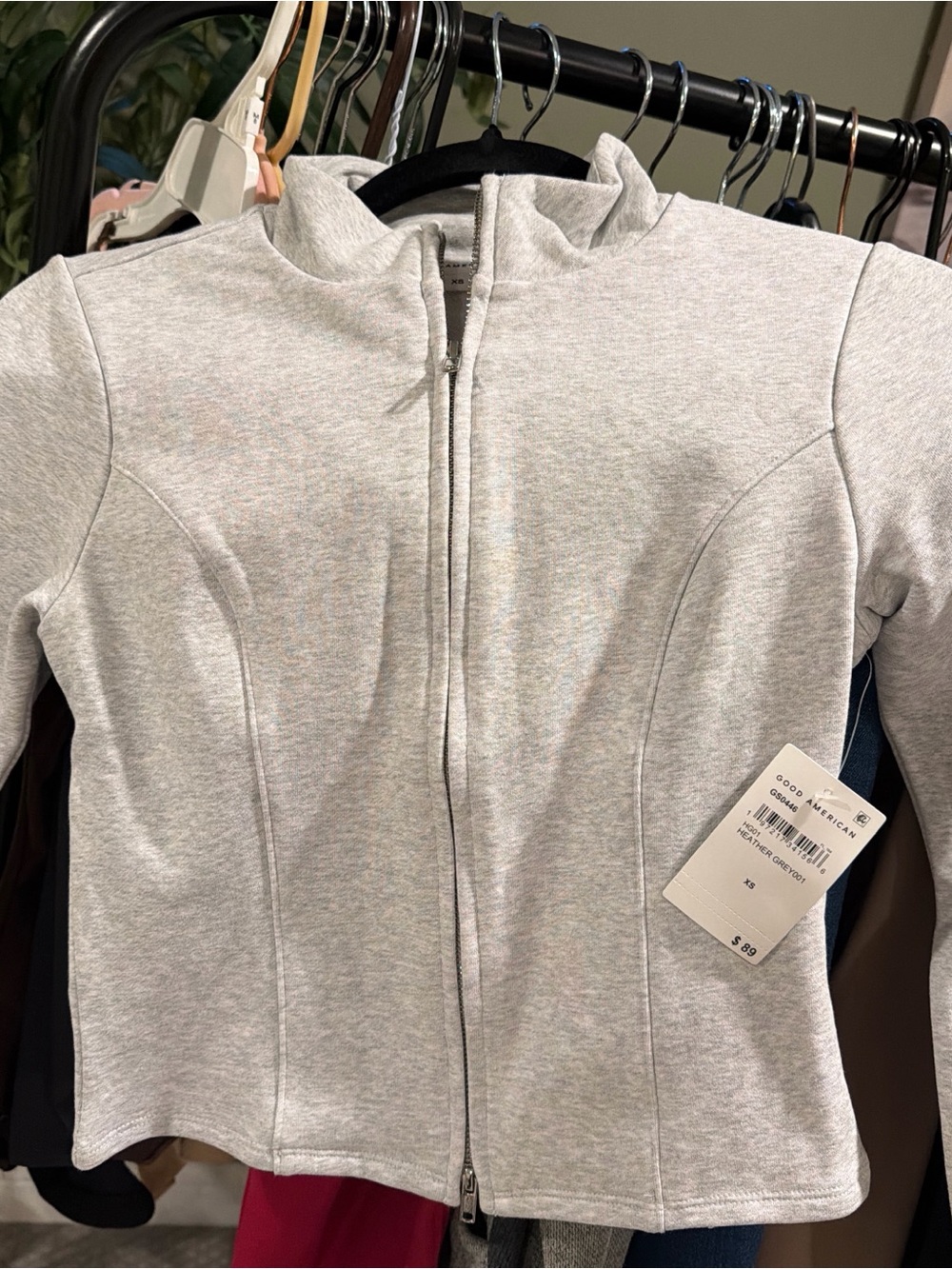 Good American Light Heather Gray Zip Front Utility Jacket